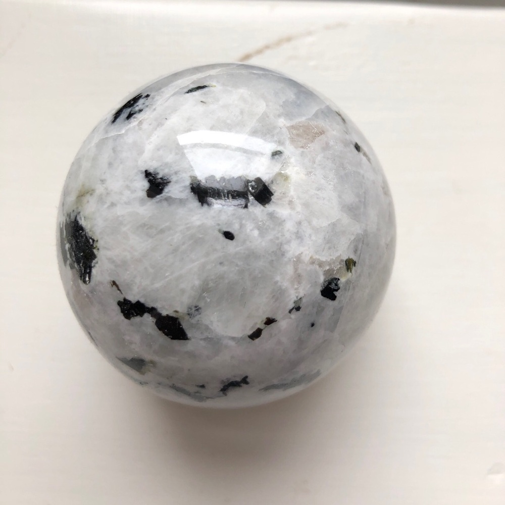 2" Black & White  Moonstone Sphere Ball Gemstone Crystal Madagascar 269 grams